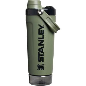 imageStanley Activate Shaker Bottle 20 oz  Leakproof Insulated Stainless Steel Shaker Cup  Base Storage and Twist On Fast Flow Lid  Protein Shakes and Pre Workout Powder  BPAFree  Chili RedDried Pine