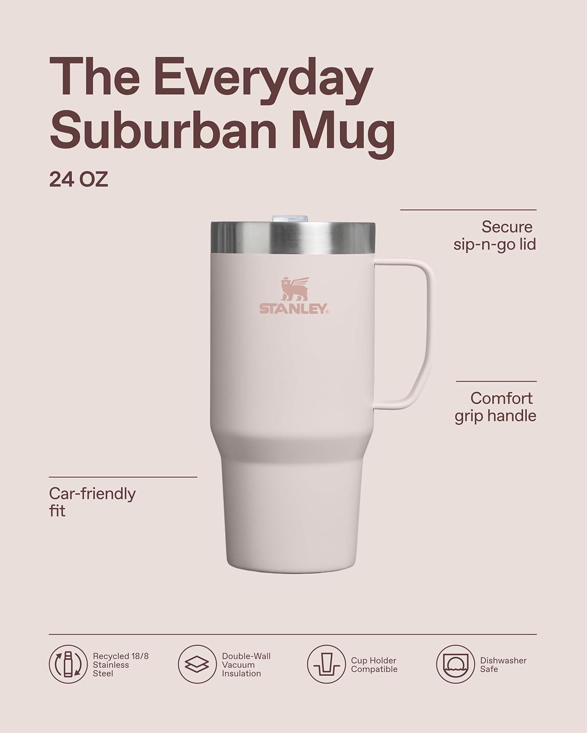 imageSTANLEY The Everyday Suburban Mug  16 oz  Drink Through Lid  Cup for Coffee Tea and Drinks  Insulated Stainless Steel Coffee Mug  BPAFree  Black 20Rose Quartz